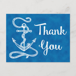 Carte Postale Aquarelle Merci bleu Ancre nautique