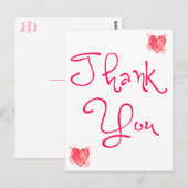 Carte Postale Aquarelle Merci Rouge Et Rose Coeur (Devant / Derrière)