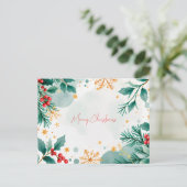 Carte Postale Aquarelle Merry Christmas Card Feuilles & Berries (Debout devant)