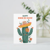 Carte Postale Aquarelle mignonne Cactus mexicain heureux Cinco d (Debout devant)