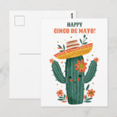 Carte Postale Aquarelle mignonne Cactus mexicain heureux Cinco d (Devant / Derrière)