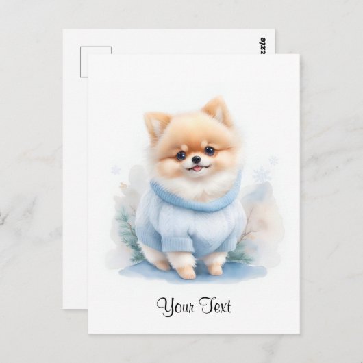 Carte Postale Aquarelle mignonne Chien Poméranien Chien Chien Pe (Devant / Derrière)