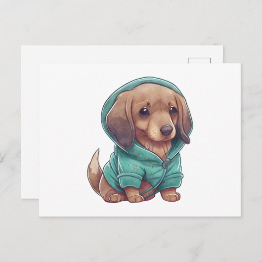 Carte Postale Aquarelle mignonne Chiot en Sweat (Devant / Derrière)