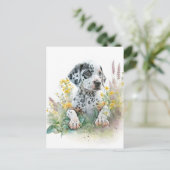 Carte Postale Aquarelle mignonne Floral Dalmatien Chien chiot (Debout devant)