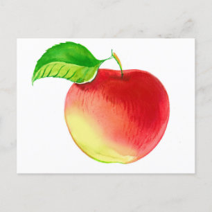Carte Postale Aquarelle mignonne Fruit de pomme rouge