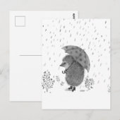 Carte Postale Aquarelle mignonne Hérisson Rainy Day Whimsical (Devant / Derrière)