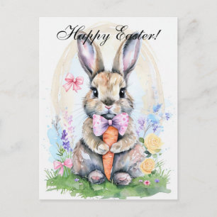 Carte Postale Aquarelle mignonne Lapin Lapin Lièvre Pâques Flora