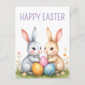Carte Postale Aquarelle mignonne lapins de Pâques heureux Pâques (Devant)