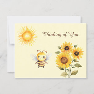 Carte Postale Aquarelle mignonne Miel Abeille et Tournesol