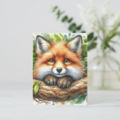 Carte Postale Aquarelle mignonne Renard rouge (Debout devant)