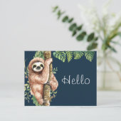 Carte Postale Aquarelle mignonne Sloth & Feuilles tropicaux Hell (Debout devant)