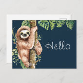 Carte Postale Aquarelle mignonne Sloth & Feuilles tropicaux Hell (Devant / Derrière)
