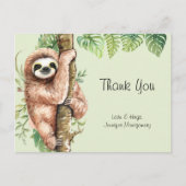 Carte Postale Aquarelle mignonne Sloth & Merci Feuille Tropical (Devant)