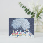Carte Postale Aquarelle mignonne Snowmen Festif (Debout devant)