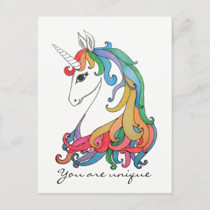 Carte Postale Aquarelle mignonne unicorne arc-en-ciel