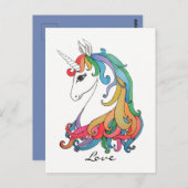 Carte Postale Aquarelle mignonne unicorne arc-en-ciel (Devant / Derrière)