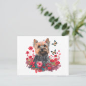 Carte Postale Aquarelle mignonne Yorkshire Terrier Chiot & Fleur (Debout devant)