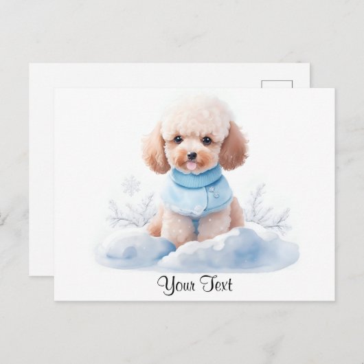 Carte Postale Aquarelle Miniature Apricot Poodé Chien chiot (Devant / Derrière)