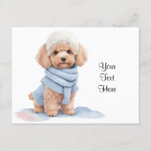 Carte Postale Aquarelle Miniature Apricot Poodé Chien chiot
