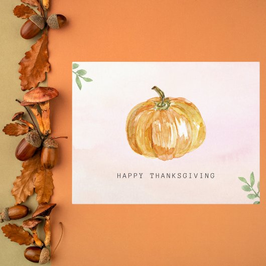 Carte Postale Aquarelle minimaliste Citrouille Thanksgiving