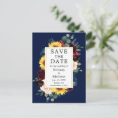 Carte Postale Aquarelle Mixte Floral Gold Blue Enregistrer la da (Debout devant)