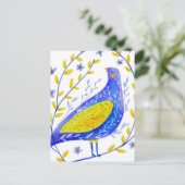 Carte Postale Aquarelle moderne Bleu et Jaune Oiseau Art (Debout devant)