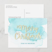 Carte Postale Aquarelle moderne Gold & Blue Christmas Beach (Devant / Derrière)