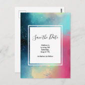 Carte Postale Aquarelle moderne Green & Red Space Nebula (Devant / Derrière)