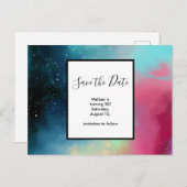 Carte Postale Aquarelle moderne Green & Red Space Nebula (Devant / Derrière)