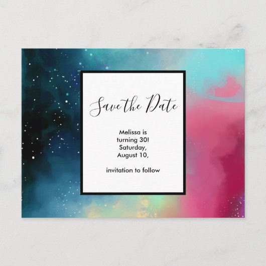 Carte Postale Aquarelle moderne Green & Red Space Nebula (Devant)