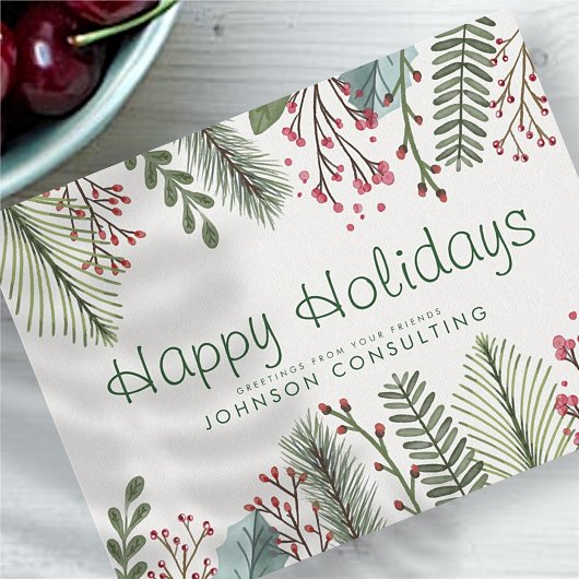 Carte Postale Aquarelle moderne Holly Foliing Salutations de vac