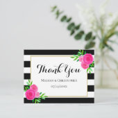 Carte Postale Aquarelle moderne Mariage à rayures florales Merci (Debout devant)