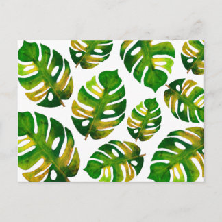 Carte Postale Aquarelle moderne Monstera Motif de feuilles verte