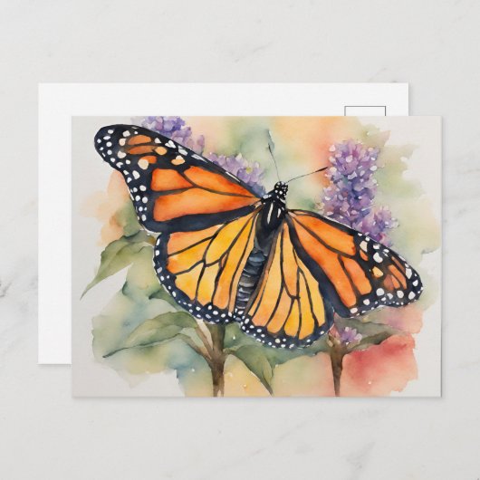 Carte Postale Aquarelle Monarch Papillon Imprimer (Devant / Derrière)