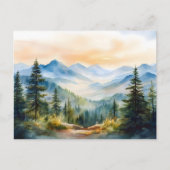 Carte Postale Aquarelle Montagnes et pins (Devant)