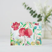 Carte Postale Aquarelle motif de fruits rouges de grenade (Debout devant)