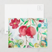 Carte Postale Aquarelle motif de fruits rouges de grenade (Devant / Derrière)
