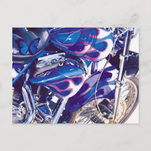 Carte Postale Aquarelle moto "Acier bleu"