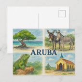 Carte Postale Aquarelle multivue d'Aruba (Devant / Derrière)