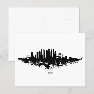 Carte Postale Aquarelle New York Skyline noir et blanc