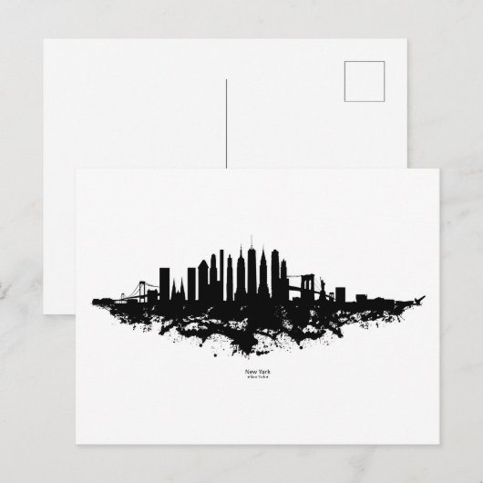 Carte Postale Aquarelle New York Skyline noir et blanc (Devant / Derrière)