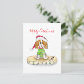 Carte Postale Aquarelle Noël Cavalier King Charles Spaniel (Debout devant)
