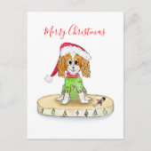 Carte Postale Aquarelle Noël Cavalier King Charles Spaniel (Devant)