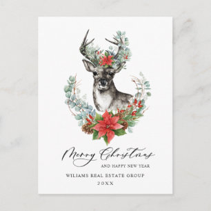 Carte Postale Aquarelle Noël Cerf Salutation d'entreprise