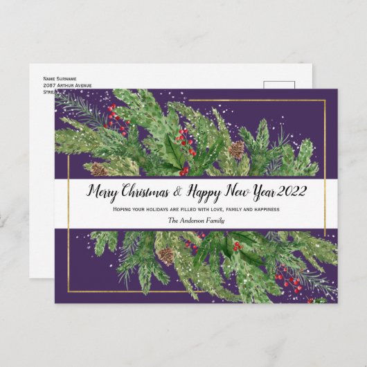 Carte Postale Aquarelle Noël et Nouvel An 2022 Po (Devant / Derrière)