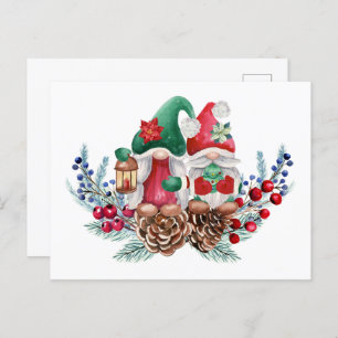 Carte Postale Aquarelle Noël Gnomes
