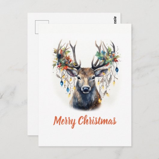 Carte Postale Aquarelle Noël rennes (Devant / Derrière)