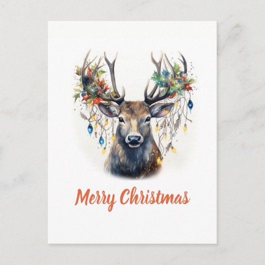 Carte Postale Aquarelle Noël rennes (Devant)