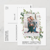 Carte Postale Aquarelle Noël Verdure Baies Photo Christmas (Devant / Derrière)