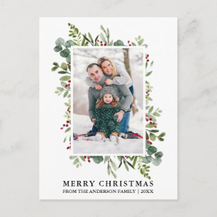 Carte Postale Aquarelle Noël Verdure Baies Photo Christmas